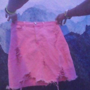 Bright pink distressed skirt